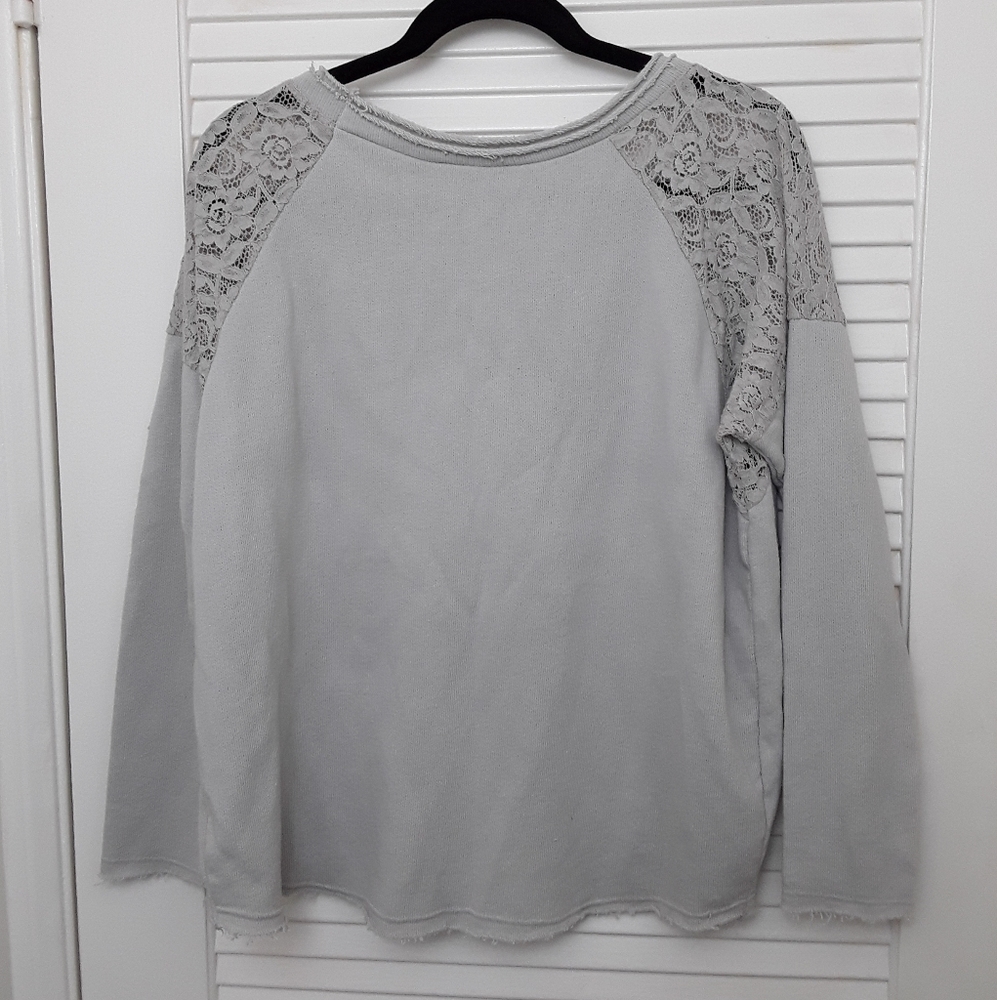 Paris Lace Shoulders Sweatshirt Top High Low M L - Picture 4 of 7